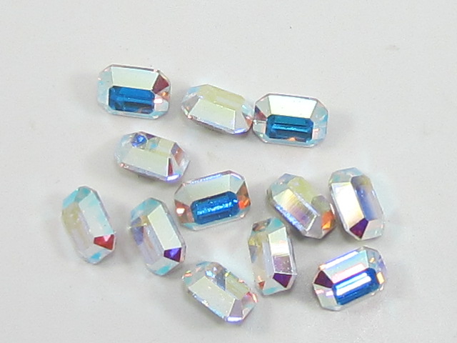 8X6mm OCTAGON 12Pcs. CRYSTAL AB POINTED BACK European Rhinestones